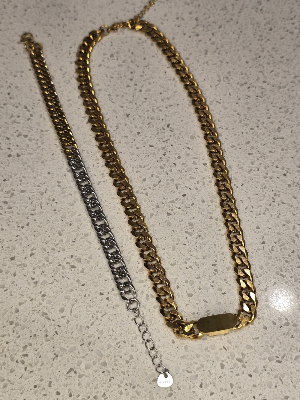 Gold and Silver Cuban Link Necklace Set - Gold and Silver Tone